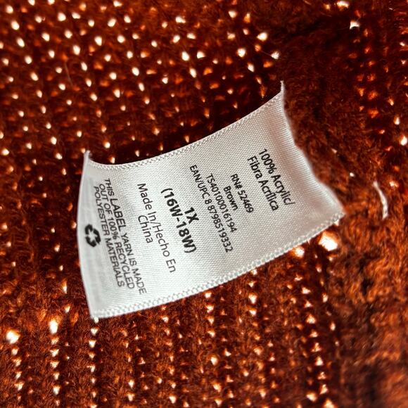 Terra & Sky Burnt Orange Rust Cable Knit Oversized Pullover Sweater Size 1X - Picture 6 of 6